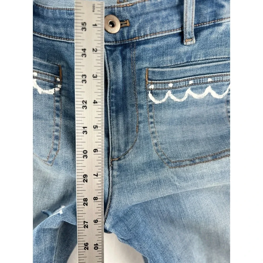 J.jill high rise flare jeans glitter love you to the moon Sz 6 artsy faded Sz 30